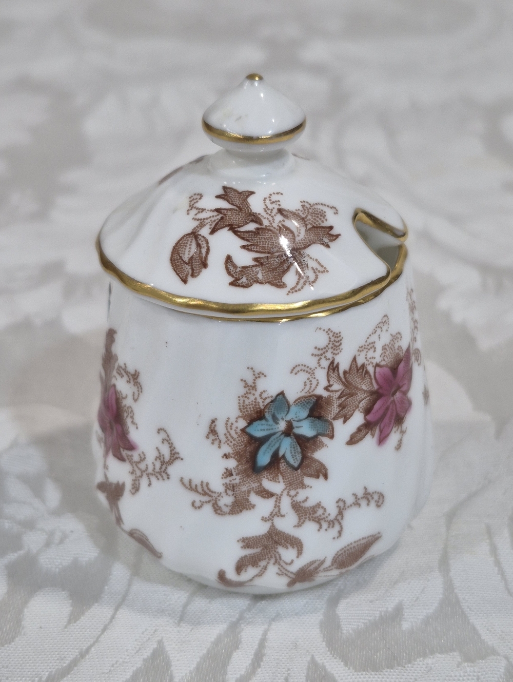 Vintage Minton Ancestral Pattern Mustard Or Even Sugar Jar.